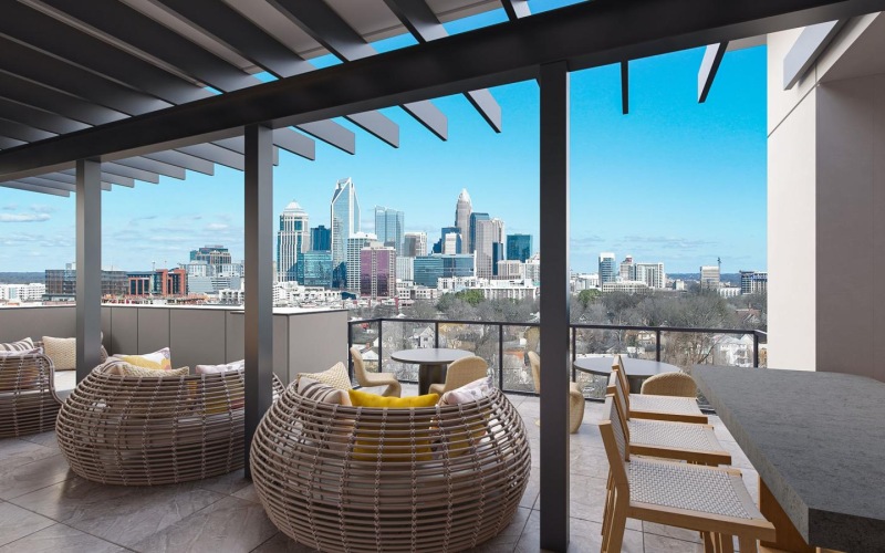 a table and chairs on an outdoor deck