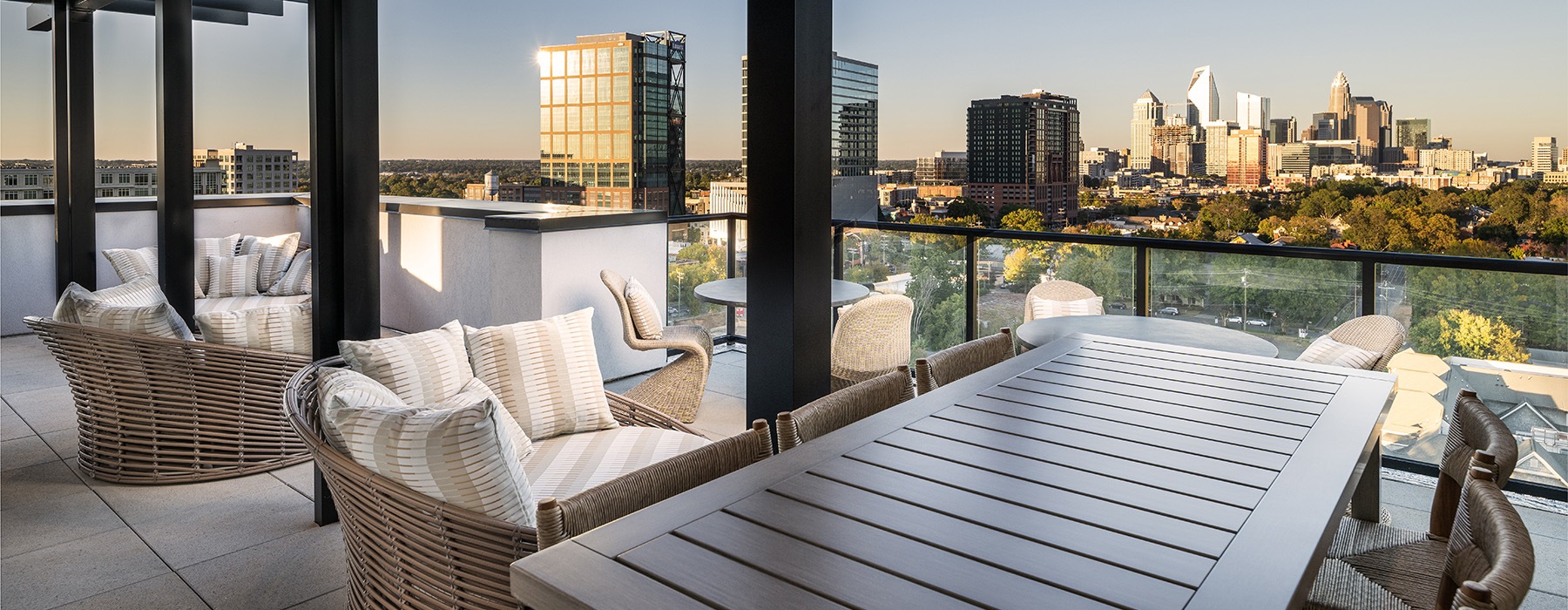 a table and chairs on an outdoor deck