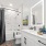 shower/tub combo in well lit bathroom